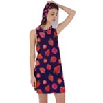 Strawberry On Black Racer Back Hoodie Dress