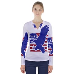 Usa Flag Eagle Symbol American Bald Eagle Country V-neck Long Sleeve Top