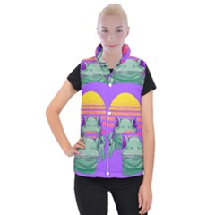 Frog Animal Sun Amphibian Figure Digital Art Women s Button Up Vest by Wegoenart