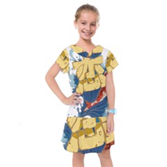 Wave Fish Koi Splash Character Carp Kids  Drop Waist Dress by Wegoenart