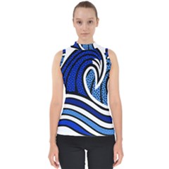 Print Water Waves Mock Neck Shell Top by Wegoenart