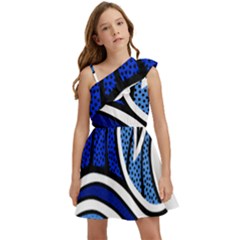 Print Water Waves Kids  One Shoulder Party Dress by Wegoenart