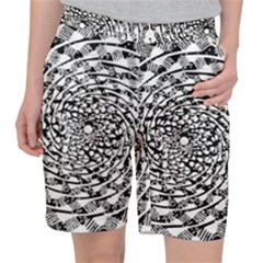 Illusions Abstract Black And White Patterns Swirls Women s Pocket Shorts by Wegoenart