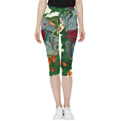 Armor Japan Maple Leaves Samurai Mask Cut Inside Out Lightweight Velour Capri Leggings  by Wegoenart