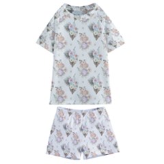 Roses-white Kids  Swim Tee And Shorts Set by nateshop