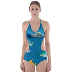 Fish-73 Cut-out One Piece Swimsuit by nateshop