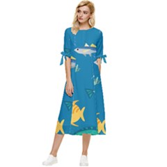 Fish-73 Bow Sleeve Chiffon Midi Dress by nateshop