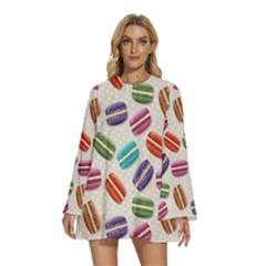 Macaron Round Neck Long Sleeve Bohemian Style Chiffon Mini Dress by nateshop