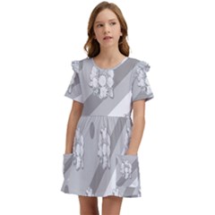 Strip-gray Kids  Frilly Sleeves Pocket Dress by nateshop