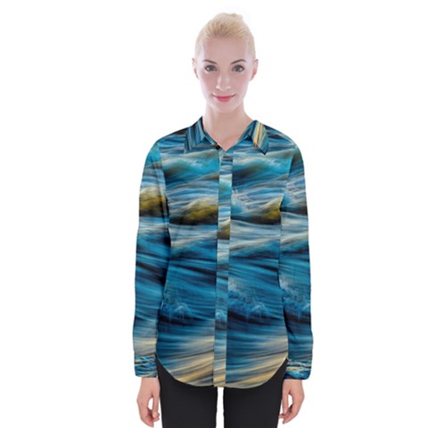 Waves Wave Water Blue Sea Ocean Abstract Womens Long Sleeve Shirt by Salman4z