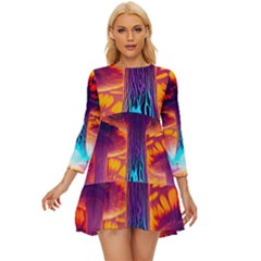 Sci-fi Fantasy Art Painting Colorful Pattern Long Sleeve Babydoll Dress by Ravend