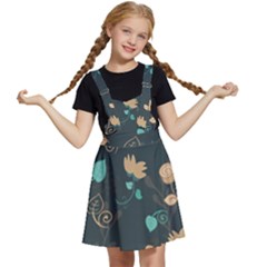 Flowers Leaves Pattern Seamless Green Background Kids  Apron Dress