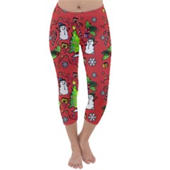 Santa Snowman Gift Holiday Christmas Cartoon Capri Winter Leggings  by Ravend