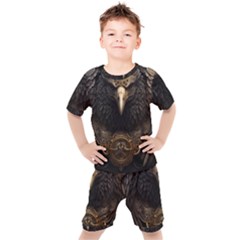 Eagle Ornate Pattern Feather Texture Kids  Tee And Shorts Set