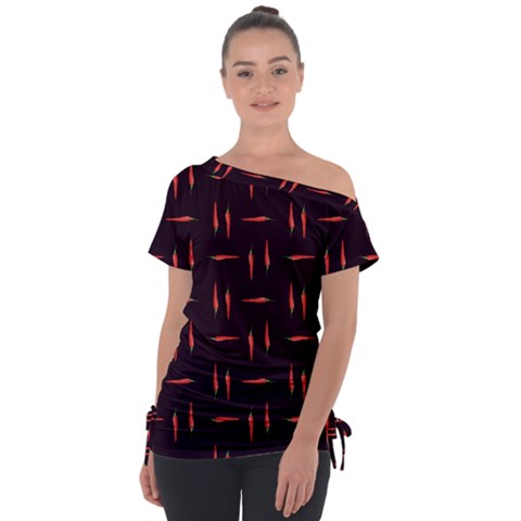 Hot Peppers Off Shoulder Tie-up Tee by SychEva