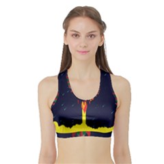 Rocket Halftone Astrology Astronaut Sports Bra With Border by Salman4z