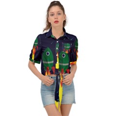 Rocket Halftone Astrology Astronaut Tie Front Shirt 