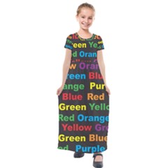 Red Yellow Blue Green Purple Kids  Short Sleeve Maxi Dress