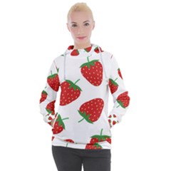 Seamless Pattern Fresh Strawberry Women s Hooded Pullover by Salman4z