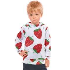 Seamless Pattern Fresh Strawberry Kids  Hooded Pullover by Salman4z