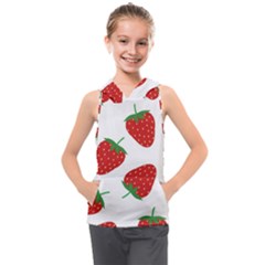 Seamless Pattern Fresh Strawberry Kids  Sleeveless Hoodie by Salman4z