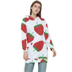 Seamless Pattern Fresh Strawberry Women s Long Oversized Pullover Hoodie by Salman4z