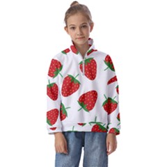 Seamless Pattern Fresh Strawberry Kids  Half Zip Hoodie by Salman4z