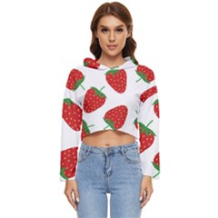 Seamless Pattern Fresh Strawberry Women s Lightweight Cropped Hoodie by Salman4z