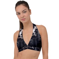 City Night Moon Skyline Skyscraper Halter Plunge Bikini Top by Salman4z