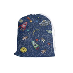 Cat Cosmos Cosmonaut Rocket Drawstring Pouch (large) by Salman4z