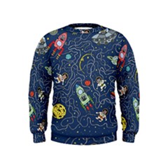 Cat Cosmos Cosmonaut Rocket Kids  Sweatshirt by Salman4z