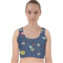 Cat Cosmos Cosmonaut Rocket Velvet Racer Back Crop Top View1