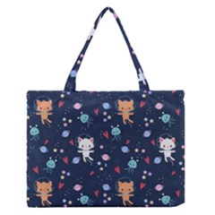 Cute Astronaut Cat With Star Galaxy Elements Seamless Pattern Zipper Medium Tote Bag by Salman4z