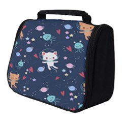 Cute Astronaut Cat With Star Galaxy Elements Seamless Pattern Full Print Travel Pouch (small) by Salman4z