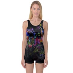 Grunge Paint Splatter Splash Ink One Piece Boyleg Swimsuit by Salman4z