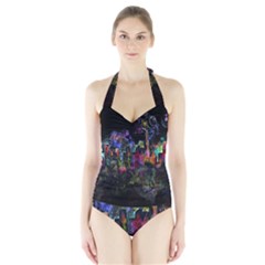 Grunge Paint Splatter Splash Ink Halter Swimsuit by Salman4z