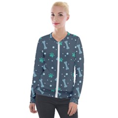 Bons Foot Prints Pattern Background Velvet Zip Up Jacket by Salman4z