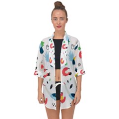 Vector Set Isolates With Cute Birds Scandinavian Style Open Front Chiffon Kimono by Salman4z