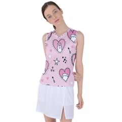 Cartoon Cute Valentines Day Doodle Heart Love Flower Seamless Pattern Vector Women s Sleeveless Sports Top by Salman4z