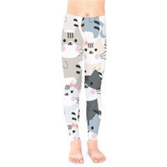 Cute Cat Couple Seamless Pattern Cartoon Kids  Leggings by Salman4z