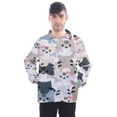 Cute Cat Couple Seamless Pattern Cartoon Men s Half Zip Pullover by Salman4z