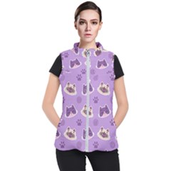 Cute Colorful Cat Kitten With Paw Yarn Ball Seamless Pattern Women s Puffer Vest