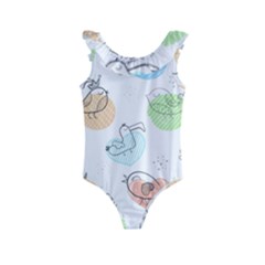 Cartoon Bird Cute Doodle Bird Kids  Frill Swimsuit by Salman4z