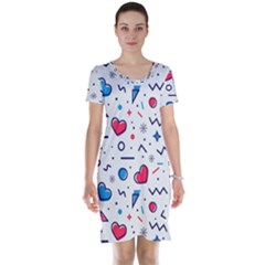 Hearts Seamless Pattern Memphis Style Short Sleeve Nightdress