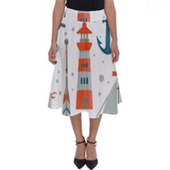 Nautical Elements Pattern Background Perfect Length Midi Skirt by Salman4z