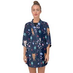 Cute-astronaut-cat-with-star-galaxy-elements-seamless-pattern Half Sleeve Chiffon Kimono