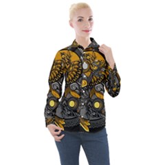 Yin-yang-owl-doodle-ornament-illustration Women s Long Sleeve Pocket Shirt