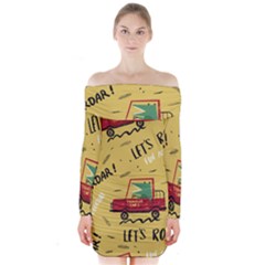 Childish-seamless-pattern-with-dino-driver Long Sleeve Off Shoulder Dress by Salman4z