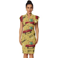 Childish-seamless-pattern-with-dino-driver Vintage Frill Sleeve V-neck Bodycon Dress by Salman4z