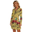 Childish-seamless-pattern-with-dino-driver Long Sleeve Deep V Mini Dress  View2